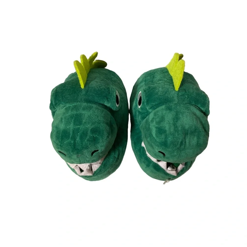 Dinosaur Slippers Green Plush Old Navy Toddler S 7-8 House Shoes Embroidered Eye